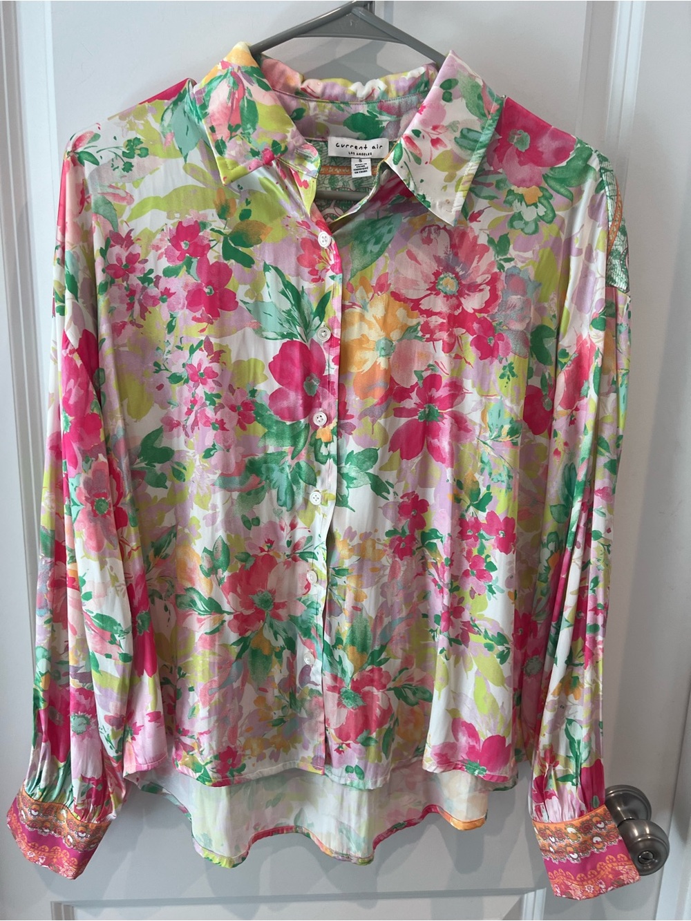 Current Air Floral Collared Shirt in Pink, Green & Yellow Size Small - Picture 16 of 16